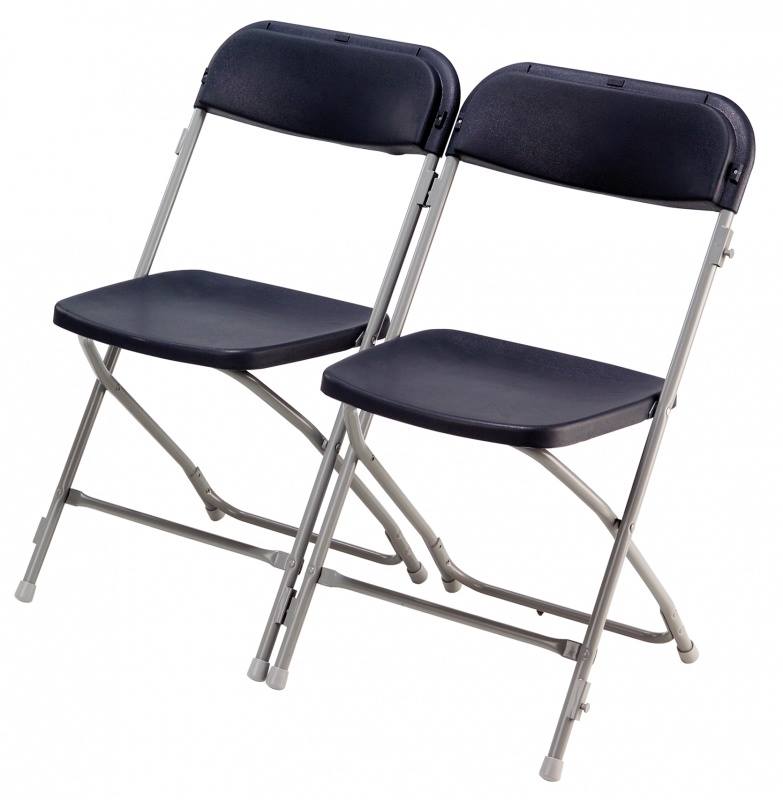 Stapelbare en inklapbare witte klapstoelen voor evenementen, congressen en bruiloften, geleverd door De Zwart Marktkramen.